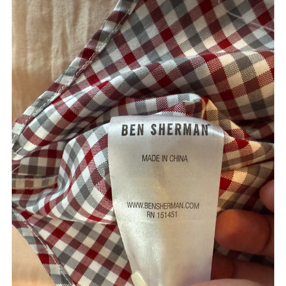 BEN SHERMAN Mens Long Sleeve Shirt Size XL Red Plaid Button Up Front Collar NWT - Picture 11 of 12